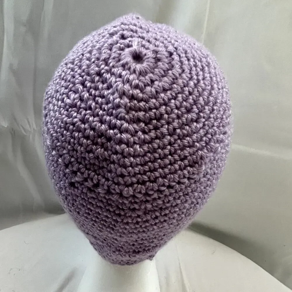 SKU2182 Handmade Crocheted Lilac Purple Beanie Cap Hat 10x7